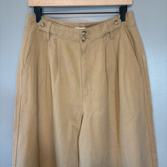 NWT Madewell sz 8 The Harlow Wide Leg Pleated Pant Linen Blend Trouser Khaki Tan - Picture 3 of 8